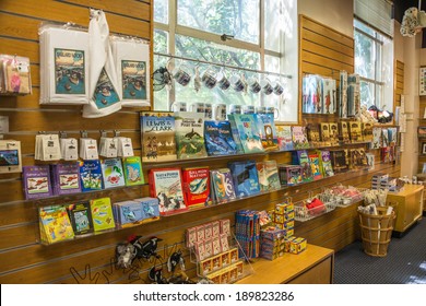 SEATTLE, WA - APR 27, 2014: Tourist Gift Shop with books, children's toys, and other souvenirs, Ballard Hiram M. Chittenden Locks in Seattle, Washington.