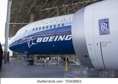 Seattle, WA Aug 25, 2017 - The first 787 Dreamliner on display at the Boeing Museum of Flight