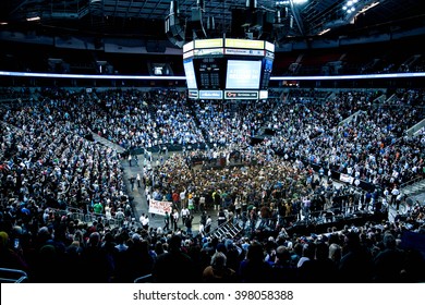 SEATTLE, WA - March 20, 2016: A massive crowd gathers in Key Arena to rally for presidential candidate Bernie Sanders