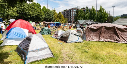 Seattle, WA, USA, 6/16/2020 Chaz/ Chop zone, Tents set up in Cal Anderson Park