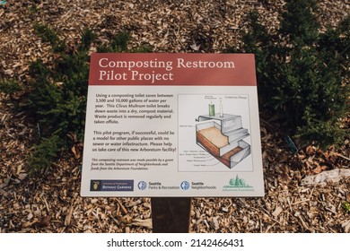 Seattle, WA USA -April 02, 2022 Composting Restroom Pilot Project at the University of Washington Arboretum Park, Seattle