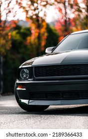 Seattle, WA, USA
August 11, 2022
Green Ford Mustang Showing The Front Of The Car