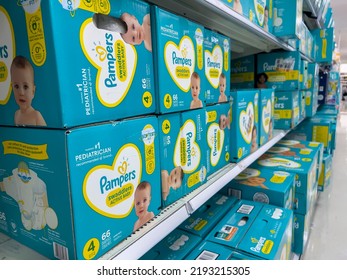 Seattle, WA USA - Circa August 2022: Angled, Selective Focus On Baby Diapers And Training Pants For Sale Inside A Target Retail Store.