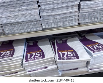 Seattle, WA USA - Circa August 2022: Close Up, Selective Focus On Wide Ruled Notebook Paper For Sale Inside A Target Retail Store.