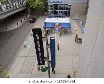 Seattle, WA USA - Circa May 2021: High Angle View Of A Covid-19 Mass Vaccination Center At Lumen Field In Downtown Seattle.