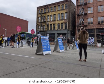 Seattle, WA USA - Circa May 2021: View Of The Health Screening Entrance To Get The Covid 19 Vaccine At Lumen Field.