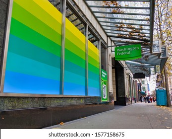 Seattle, WA / USA - Circa November 2019: Exterior View Of A Washington Federal Bank In The Heart Of Downtown Seattle.