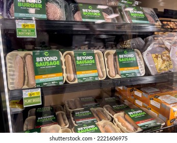 Seattle, WA USA - Circa September 2022: Close Up View Of Beyond Plant Based Sausage Products For Sale In The Freezer Aisle.