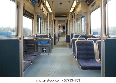 Seattle, WA, USA Feb 11, 2017: Interior Of Sound Transit Link Light Rail Train Car