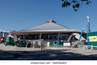 Seattle, WA / USA - July 26, 2019: A view of the extensive renovations at Key Arena.  The arena is slated to reopen prior to the start of the 2021-2022 NHL season.  