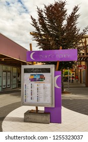 SEATTLE, WA, USA - JUNE 2018: Store Directory And Map Notice Board Outside The Shops At The Premium Outlets Shopping Mall In Tulalip Near Seattle.