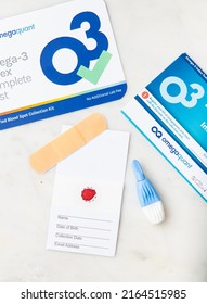 Seattle, WA USA - June 5, 2022: Dried Blood Spot Collection Test Kit For Omega-3 Index.