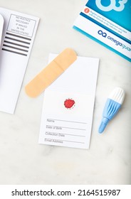 Seattle, WA USA - June 5, 2022: Dried Blood Spot Collection Test Kit For Omega-3 Index.