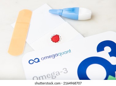 Seattle, WA USA - June 5, 2022: Dried Blood Spot Collection Test Kit For Omega-3 Index.