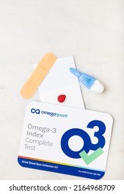 Seattle, WA USA - June 5, 2022: Dried Blood Spot Collection Test Kit For Omega-3 Index.