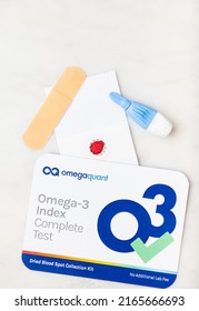 Seattle, WA USA - June 5, 2022: Dried Blood Spot Collection Test Kit For Omega-3 Index.