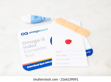 Seattle, WA USA - June 5, 2022: Dried Blood Spot Collection Test Kit For Omega-3 Index.