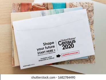 Seattle, WA, USA - Mar 25, 2020: United States Census 2020 Envelope With Logos