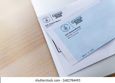 Seattle, WA, USA - Mar 25, 2020: United States Census 2020 Envelope With Logos