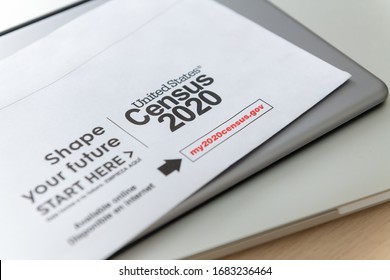 Seattle, WA, USA - Mar 25, 2020: United States Census 2020 Envelope with Logos