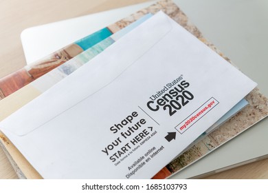 Seattle, WA, USA - Mar 25, 2020: United States Census 2020 Envelope With Logos