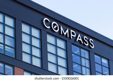 Seattle, WA, USA - Oct 11, 2019: American real estate technology company Compass Seattle Office. Compass is said to be the first company to have built a proprietary mobile app for real estate agents.