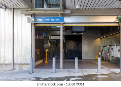 Seattle, WA/ USA- September 1 2020: Bus Station Seattle Capitol Hill Entrance ORCA Card Link Light Rail