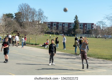 Seattle, Washington - 2019-03-17 - Kid Shooting Ball At Hoop In Greenlake As Spring Begins In Seattle