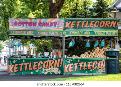 Seattle, Washington - 8/8/2018 : Pop Up Food Stands In The Seattle Center, Near The Space Needle And International Fountain. 