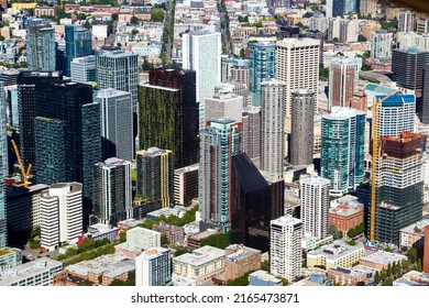 SEATTLE, WASHINGTON - June 15, 2019: An aerial view of downtown Seattle
