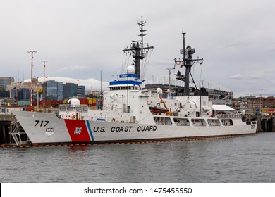 Seattle, Washington - June 5, 2019: United States Coast Guard Cutter Mellon Ship Docked In Port Of Seattle