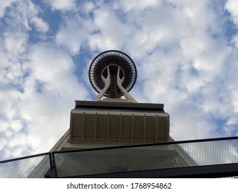 Seattle, Washington - May 19, 2019: Looking Up At Iconic Space Needle During Day.