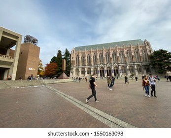 Seattle, Washington: October 24, 2019:  The University of Washington campus in the city of Seattle.  There are 46,166 students enrolled at the University of Washington.