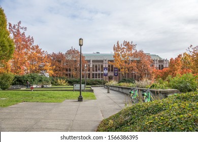 Seattle, Washington: October 24, 2019: The University of Washington campus in the city of Seattle. There are 46,166 students enrolled at the University of Washington.