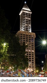 Seattle, Washington State, USA - July 13, 2021:    Smith Tower. View from Yesler Way.