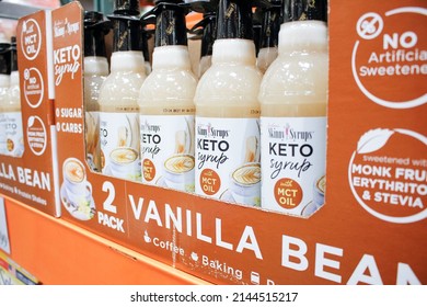 Seattle, Washington, United States - 09-13-2021: A view of several containers of Skinny Keto syrups, on display at a local big box grocery store.