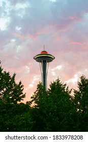 Seattle, Washington, United States - A View Of The Structure Of The Space Needle. Built For The 1962 World's Fair, 2.3 Million People Visit The Space Needle Each Year.