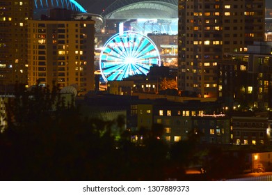 Seattle, Washington, USA - April 17, 2015: Seattle Ferris Wheel At Night