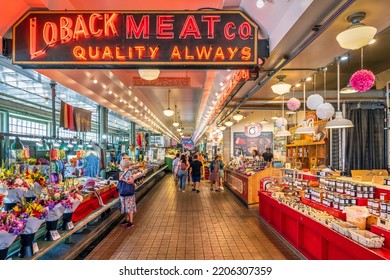 Seattle, Washington, USA - August 25, 2022: Interior View Of Pike Place Market