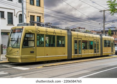 Seattle, Washington, USA - August 25, 2022: Seattle Streetcar In Capitol Hill District