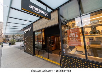 Seattle, Washington USA - Dec 2, 2019: Amazon Go Store Where Cashierless Technology Enables Customers To Just Walk Out With Their Goods With No Lines Or Checkout