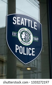 Seattle, Washington / USA - February 27 2019: Badge Logo For The Seattle Police Department, On The Window Of The Capitol Hill Precinct Station