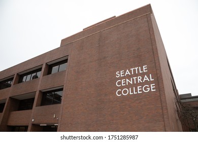 Seattle, Washington / USA - January 14 2020: Seattle Central College Sign On The Facade Of A Brick Building