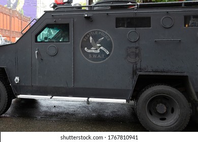 Seattle, Washington / USA - July 1 2020: Seattle Police SWAT Symbol On A Lenco Bearcat Tactical Vehicle 