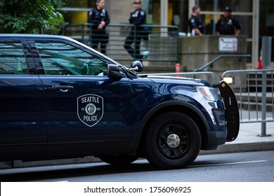 Seattle, Washington / USA - June 10 2020: Squad Car In Front Of The Seattle Police Department West Precinct