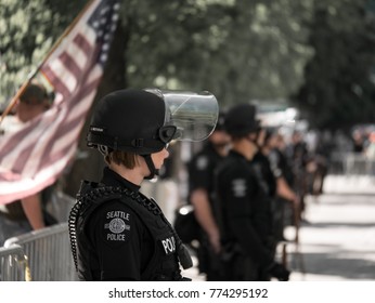 Seattle, Washington, USA - June 10th, 2017: A Line Of Police.