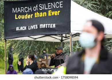 Seattle, Washington / USA - June 12 2020: Community Leader Speaking To A Crowd At The 