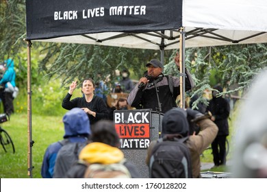 Seattle, Washington / USA - June 12 2020: Community Leader Speaking To A Crowd At The 