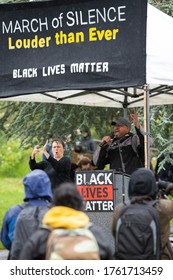 Seattle, Washington / USA - June 12 2020: Community Leader Speaking To A Crowd At The 