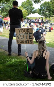 Seattle, Washington / USA - June 19 2020: "Your Vote Counts" sign at a Juneteenth rally at Judkins Park in Seattle